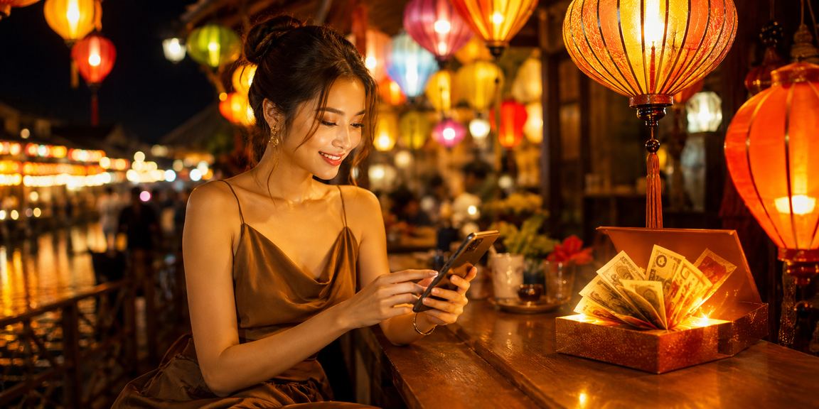Người dùng tại Hội An dùng điện thoại truy cập casino trực tuyến tại quán cà phê